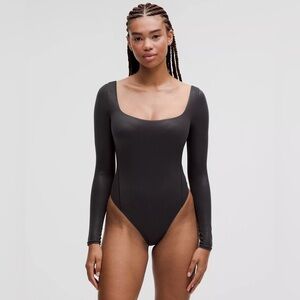 Lululemon Wundermost Ultra Soft Nulu Square Neck Long Sleeve Bodysuit Black